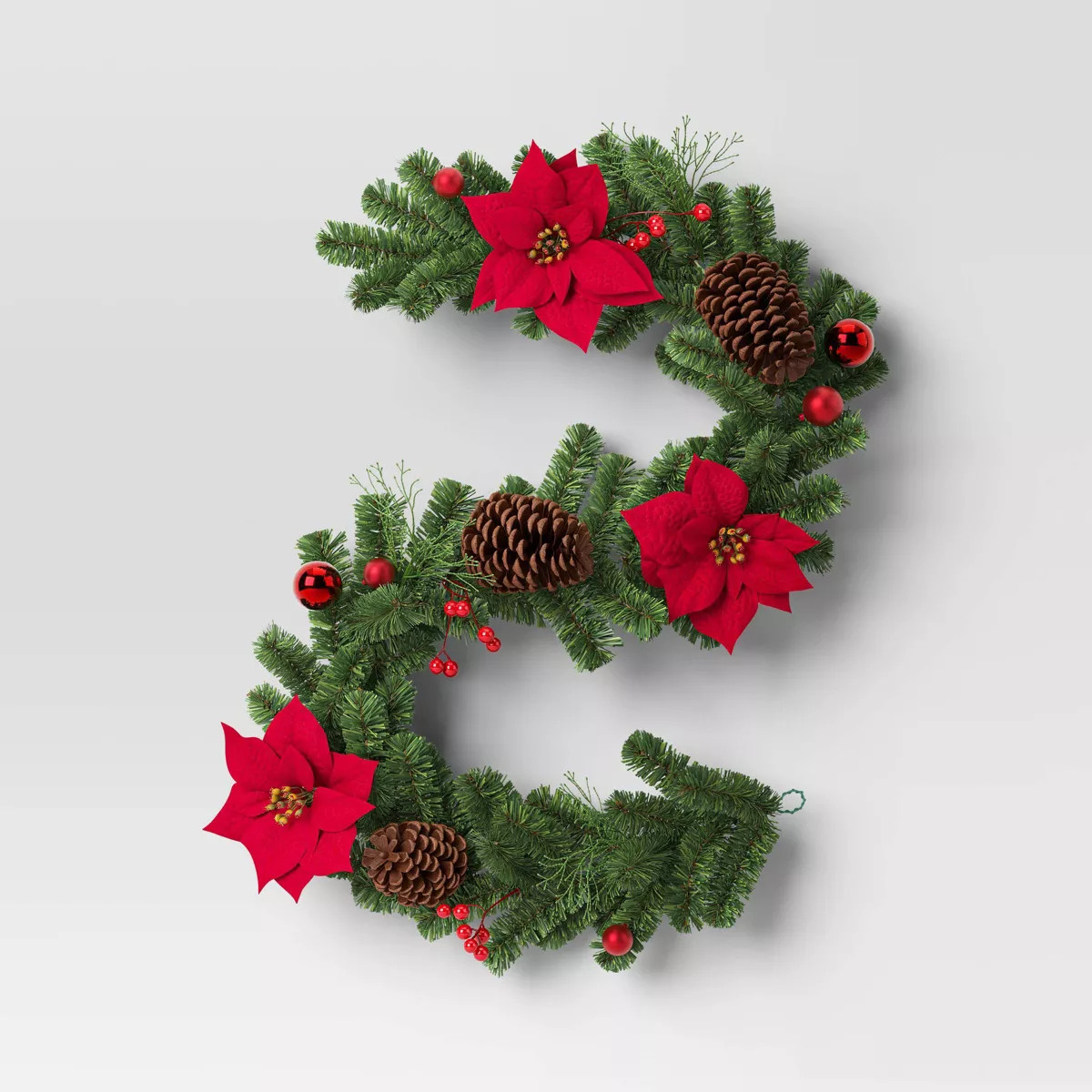 6' Cedar with Poinsettia Flowers and Pinecones Christmas Artificial Garland - Wondershop™: Trad... | Target
