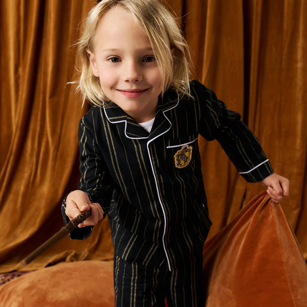 Hufflepuff Classic Stripe Flannelette Luxe Pajama Set | Posh Peanut