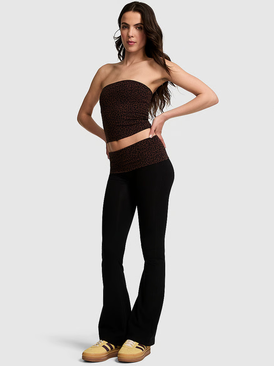 Buy All-Day Cotton Foldover Flare Leggings, Leopard Band - Order Bottoms online - PINK US | Victoria's Secret (US / CA )