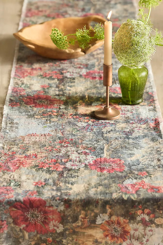 Vintage Tapestry Linen Table Runner in Green at Terrain | Terrain