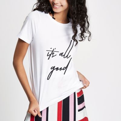 White 'it's all good' print T-shirt | River Island (UK & IE)