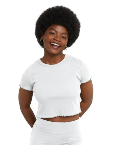 Hanes Women's Originals Rib Cropped Tee, Ribbed Crewneck Crop Top, Relaxed Cotton Tee White | Amazon (US)
