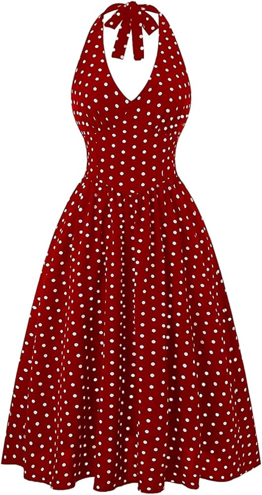 Milumia Women's Polka Dots Halter Long Dress Backless A Line Flared Vintage Party Club Dresses | Amazon (US)