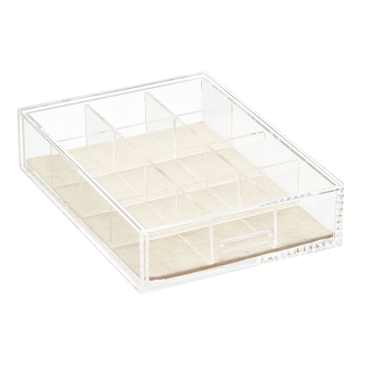 The Container Store 12-Compartment Narrow Luxe Acrylic Jewelry Drawer Clear/Linen | The Container Store