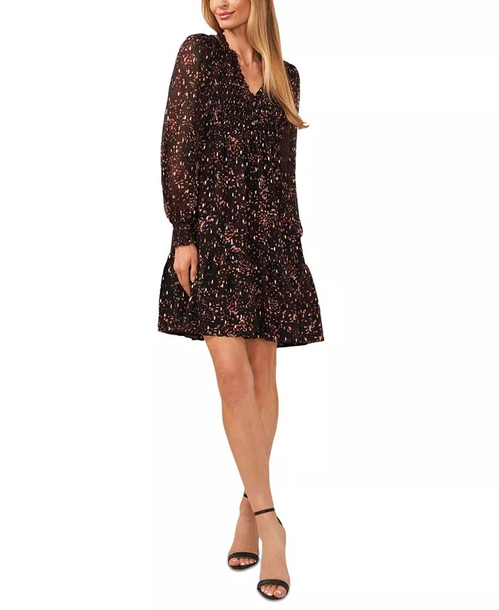 CeCe Women's Printed V-Neck Smocked Mini Dress - Macy's | Macy's