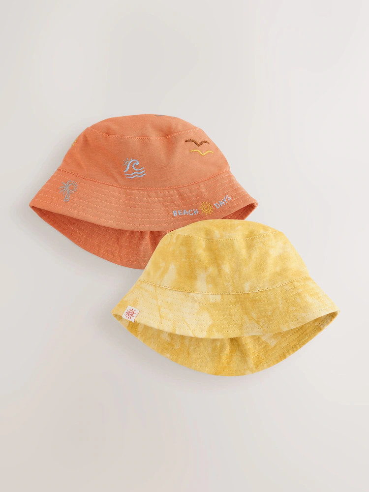 Orange Embroidered and Yellow Tie Dye Baby Bucket Hats 2 Pack (0mths-2yrs) | Next US