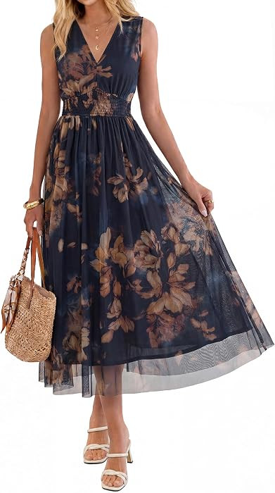 BerryGo Womens Floral Wedding Guest Dress Boho Summer Flowy A Line Casual Sleeveless V Neck Empir... | Amazon (US)