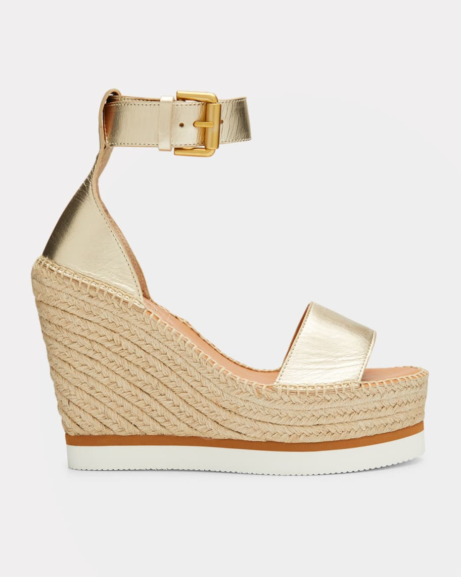 See by Chloe Glyn Metallic Wedge Espadrille Sandals | Neiman Marcus