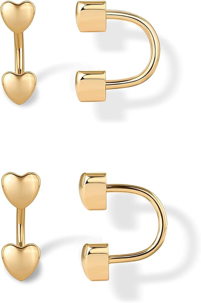 PAVOI 14K Gold Plated 925 Sterling Silver Posts Double Half Huggie Earring Jacket Pack for Women ... | Amazon (US)