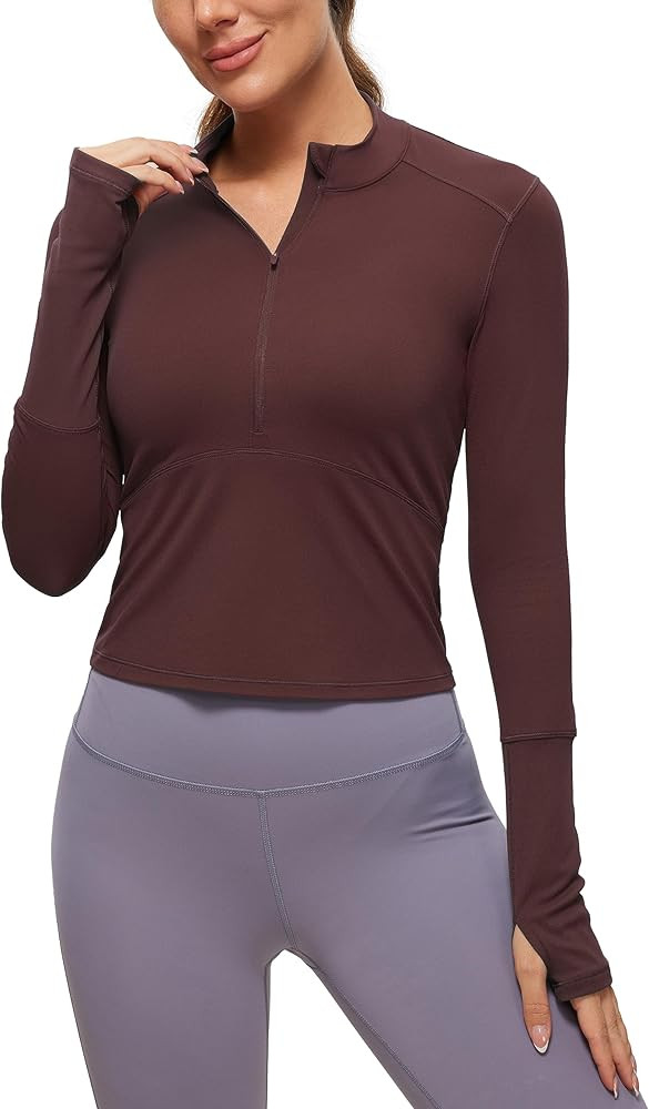 CRZ YOGA Women's Long Sleeve Crop Top Quick Dry Cropped Workout Shirts Half Zip Pullover Running ... | Amazon (CA)
