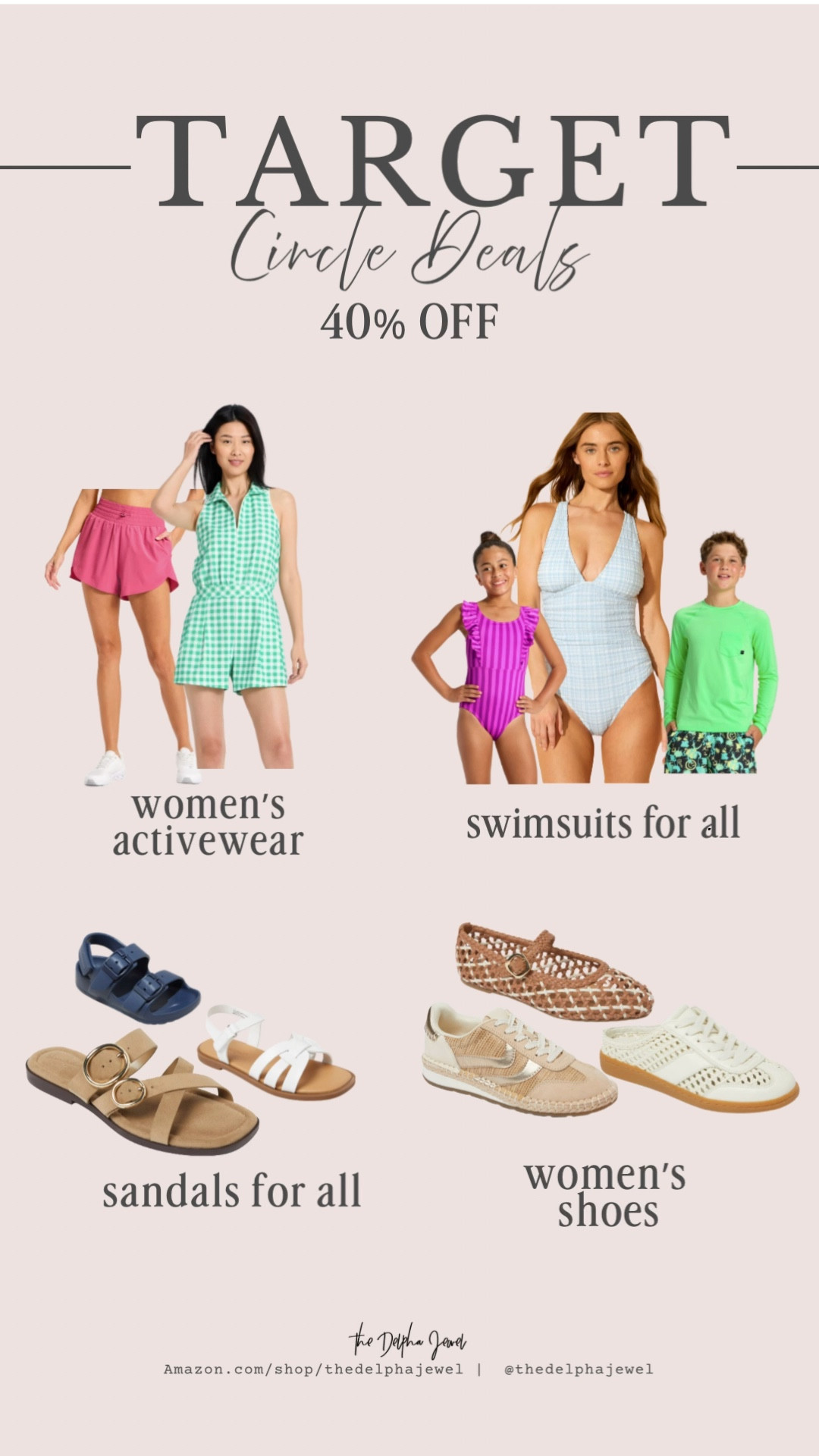 @Target circle deals - 40% off women's activewear, swimsuits for all, sandals for all and women's shoes 🚨👟👙

#LTKOver40 #LTKKids #LTKSaleAlert