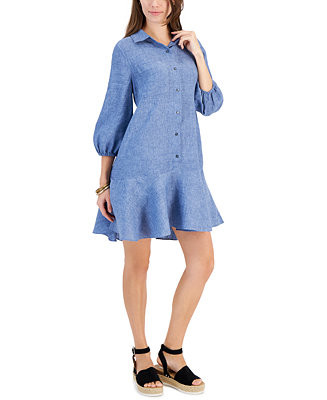 Women's 100% Linen Flounce Shirtdress, Created for Macy's | Macy's