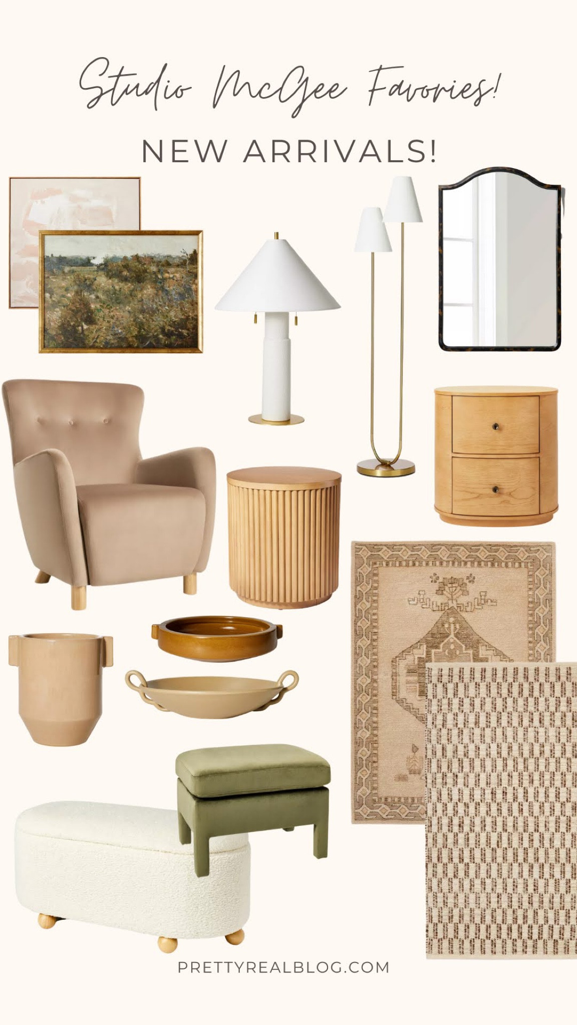 New at Target, studio McGee, McGee and co, modern lamp, tortoise mirror, pottery, velvet chair, velvet ottoman, floor lamp, checkered rug, vintage inspired handmade rug, light wood nightstand, dowel table, fluted table, classic modern, looks like cb2 

#LTKhome #LTKunder50