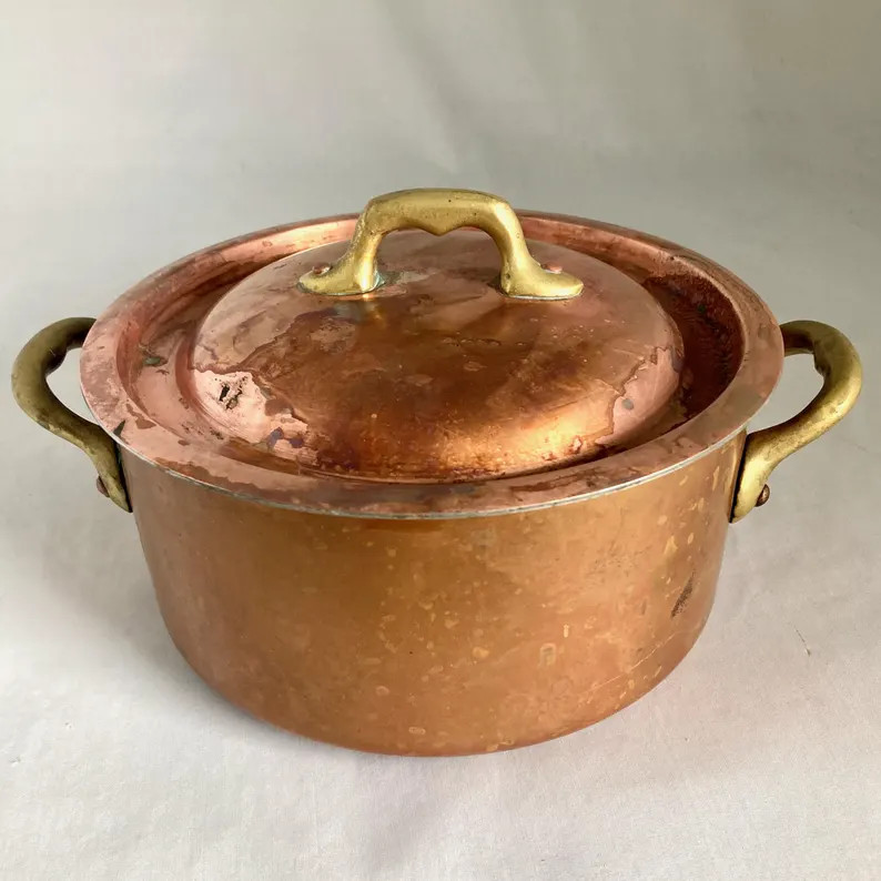 Vintage Copper French Soup Pot with lid, brass handles, tin lined, 3 x 6 1/2, | Etsy (US)
