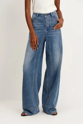 Glaire Zip Fly Straight Wide Leg Jeans in Lyocell Denim - Updated Fit | Fabrique