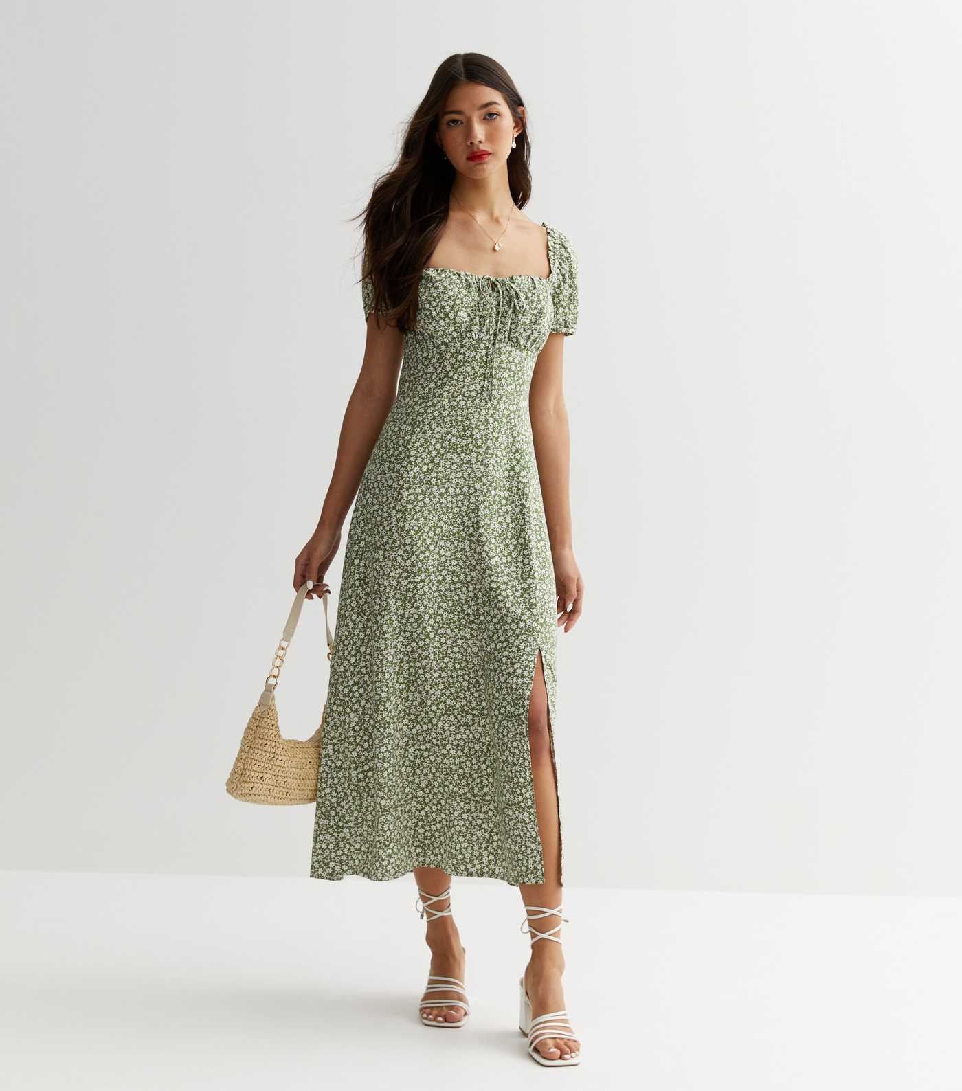 Green Ditsy Floral Tie Front Midi Dress
						
						Add to Saved Items
						Remove from Saved I... | New Look (UK)
