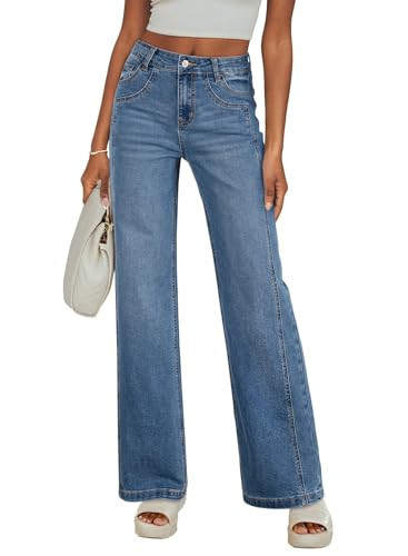 Sidefeel Womens Wide Leg Jeans High Waisted Stretchy Straight Leg Jeans Trendy Loose Fit Denim Pants Light Blue Size 4 | Amazon (US)