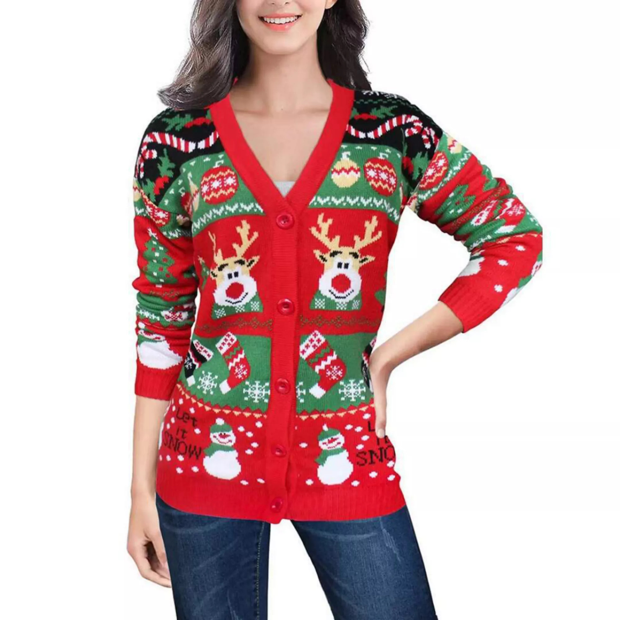 Women's Ugly Christmas Sweater Caidigans Knitted Long Sleeve Open Front Pullover Sweaters | Kohl's