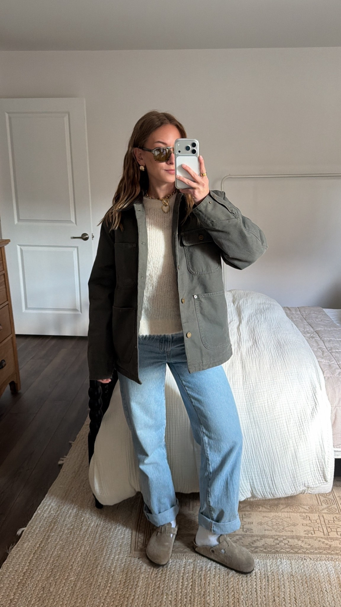 11/3/25 Birkenstock Boston clogs, cozy Amazon socks, and my Levi’s baggy jeans from Amazon (I cuffed them for a relaxed look). Wearing my favorite olive green utility jacket from Aritzia and my Dixie glasses from Vehla for a cozy, laid-back fall vibe.



#LTKSeasonal #LTKStyleTip #LTKShoeCrush