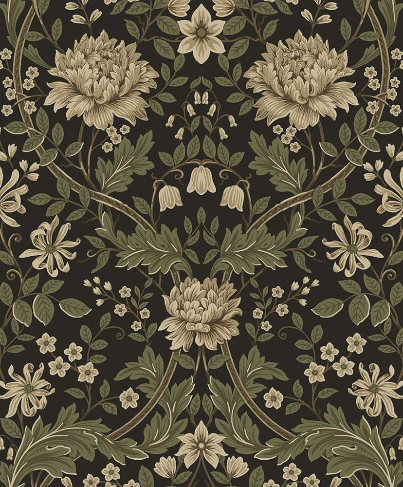 NextWall Honeysuckle Trail Floral Vintage Peel and Stick Wallpaper (Brown & Sage) | Amazon (US)