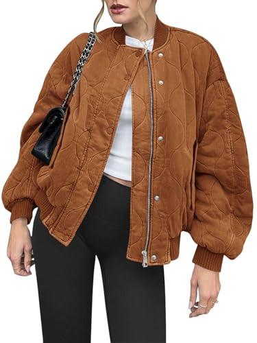 Yousify Women's Down Jackets & Parkas Zip Up Long Sleeve Fall Coats Casual Puffer Jacket Brown S | Amazon (US)