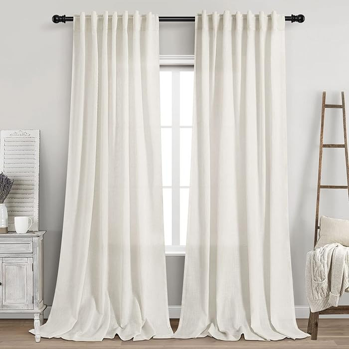 2 Panels Set Cream Linen Curtains 108 inches Long for Living Room Extra Long Back Tab Curtains Ne... | Amazon (US)