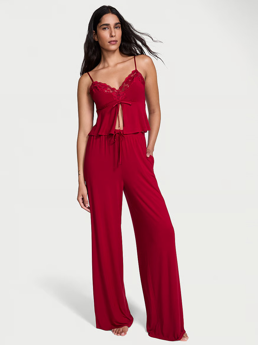 Buy Modal Soft Lace-Trim Cami & Wide-Leg Pant Set, Red Lacquer - Order Pajamas Sets online - Vict... | Victoria's Secret (US / CA )
