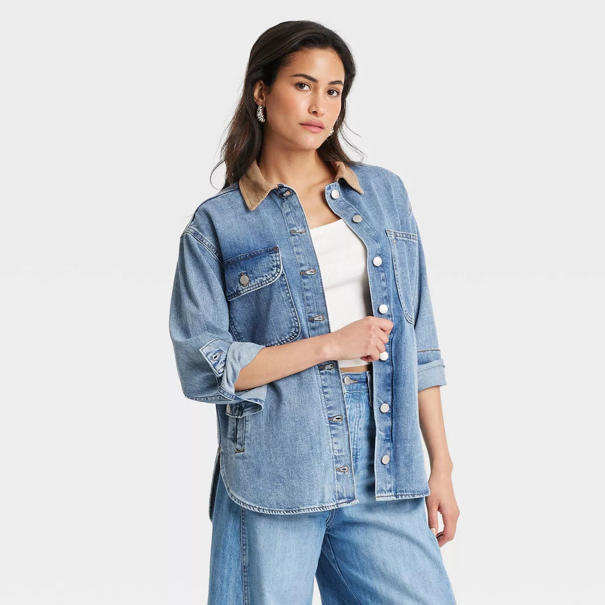 Women's Long Sleeve Denim Shacket - Universal Thread™ Blue | Target