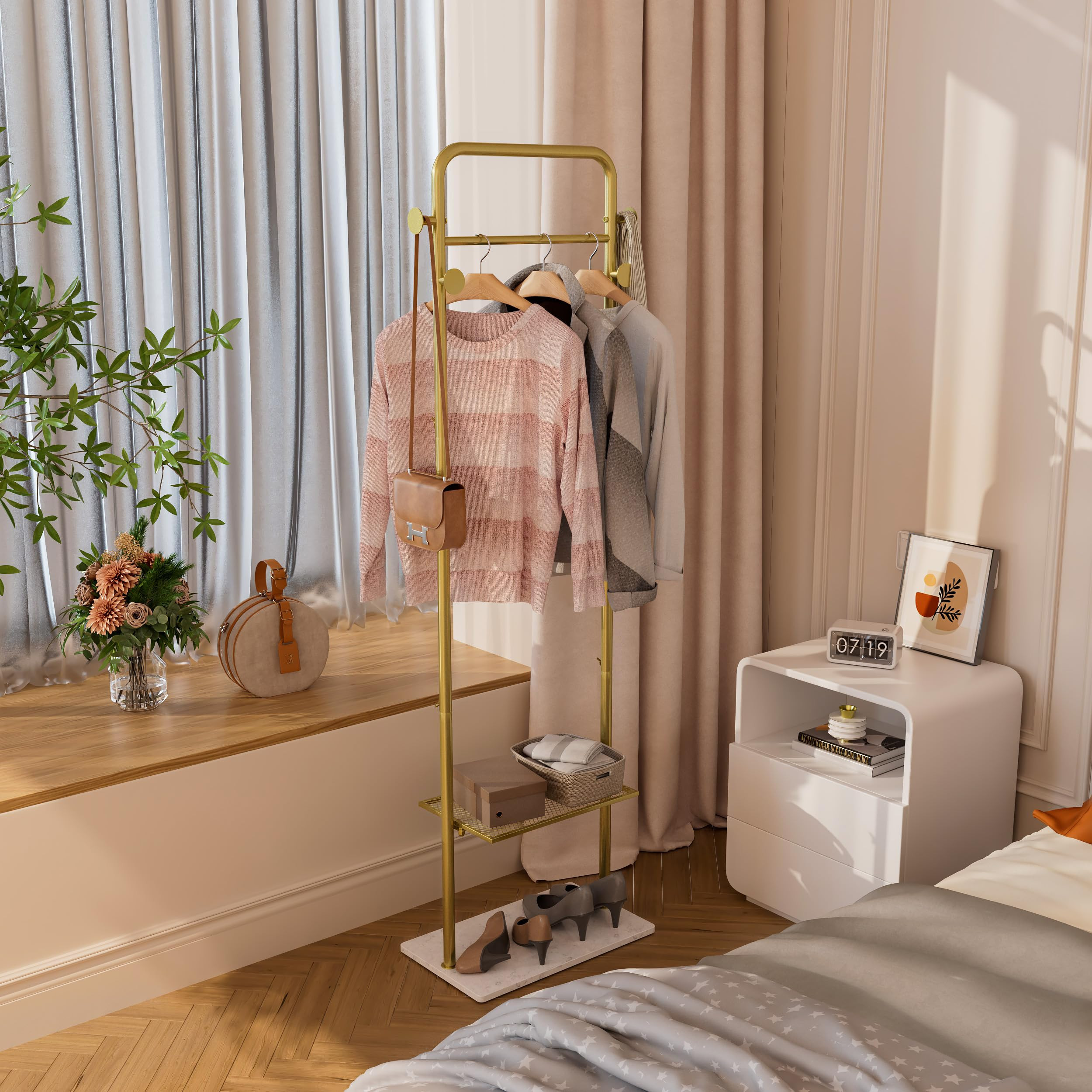 Gold Clothes Rack with Shelf: Gold Clothing Racks for Boutiques, Free-Standing Garment Rack for H... | Amazon (CA)
