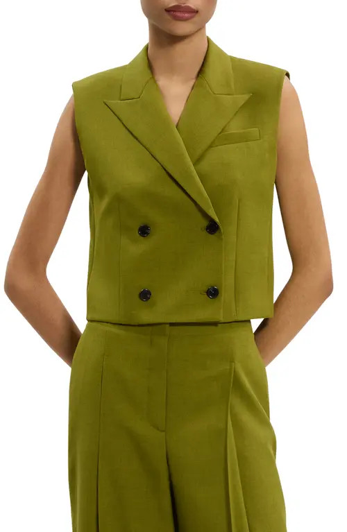 Theory Double Breasted Crop Vest in Avocado at Nordstrom, Size 6 | Nordstrom