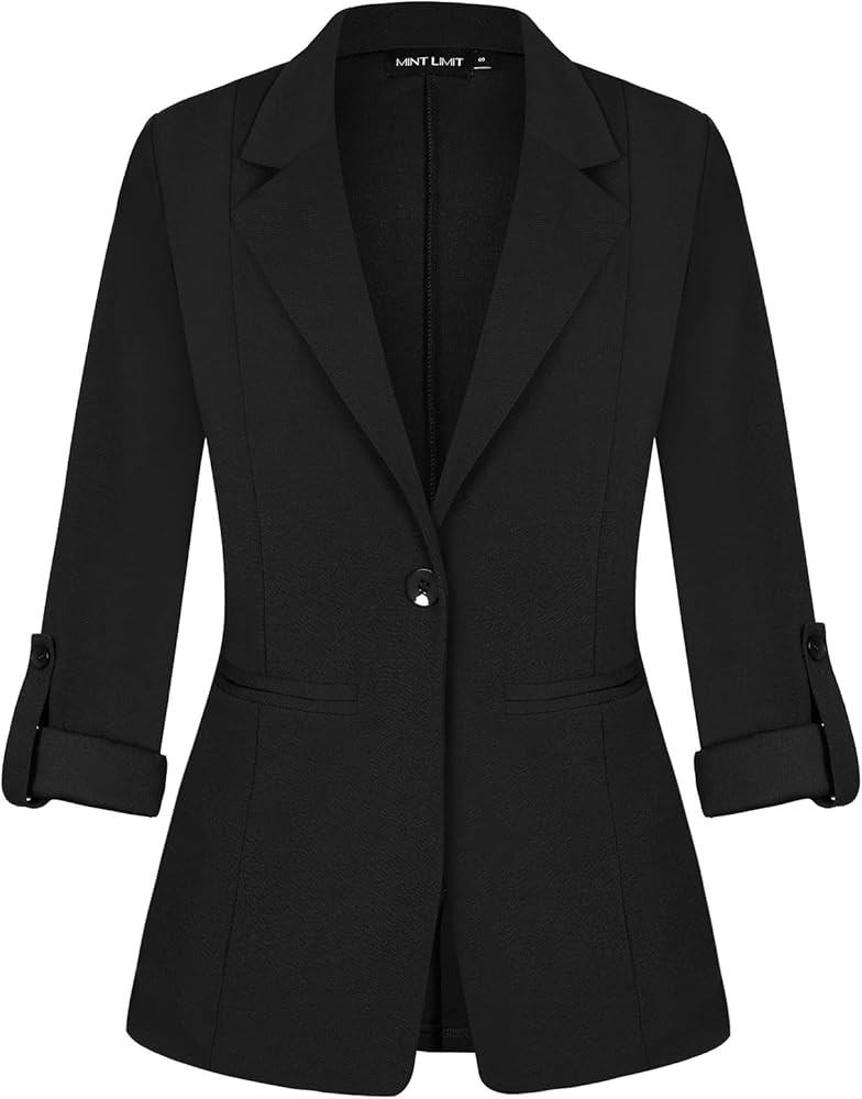 MINTLIMIT Womens Casual Blazers Button Front 3/4 Roll-up Sleeve Notched Lapel Business Work Blaze... | Amazon (US)
