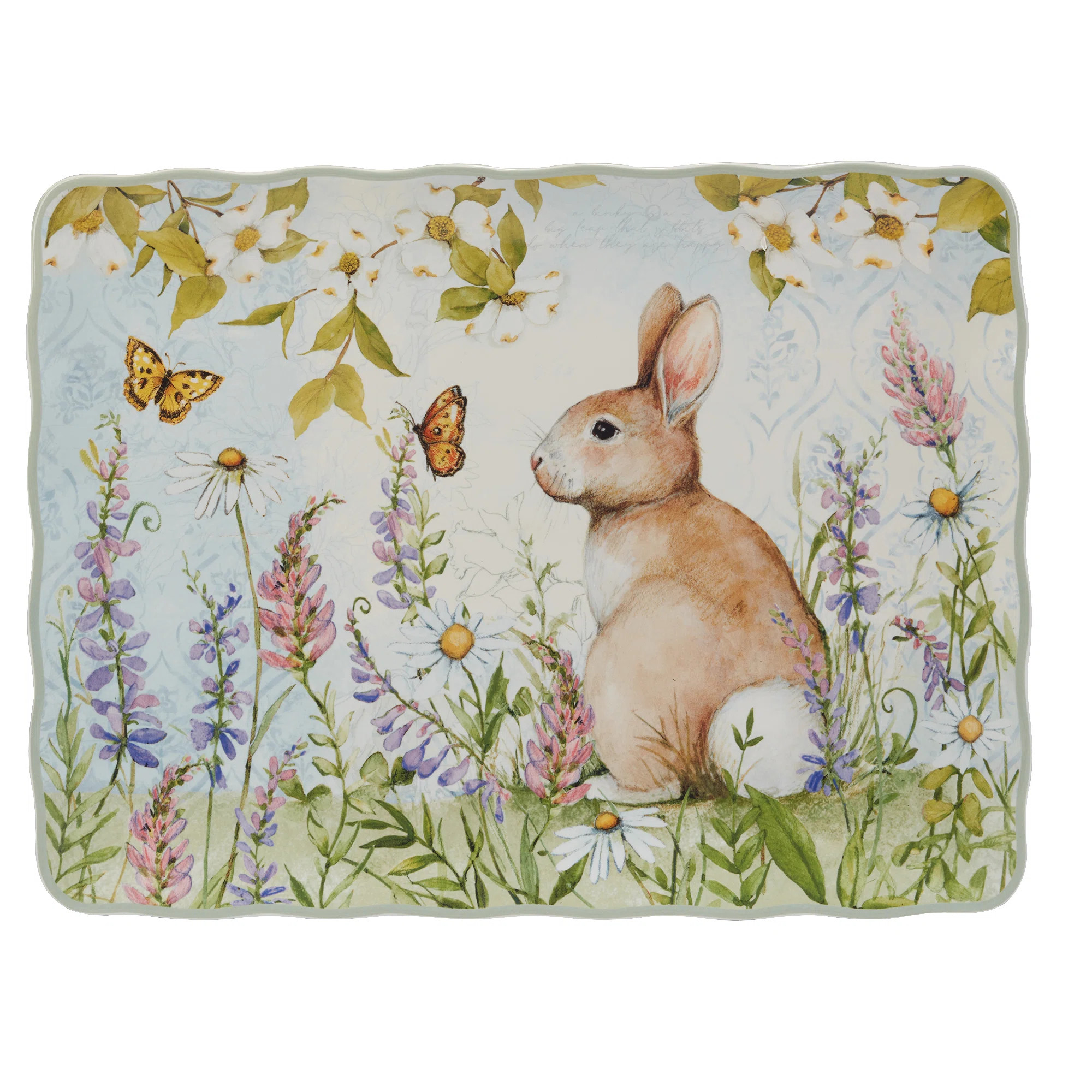 Easter Meadow Rectangular Platter – 16"x12" Ceramic Serving Platter with Bunny, Wildflower & Bu... | Wayfair North America