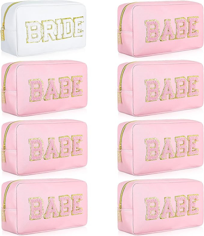 8 Pcs Bride Makeup Bag Bridesmaid Cosmetic Bag Embroidered Letter Patch Bride Bag Bridesmaid Prop... | Amazon (US)