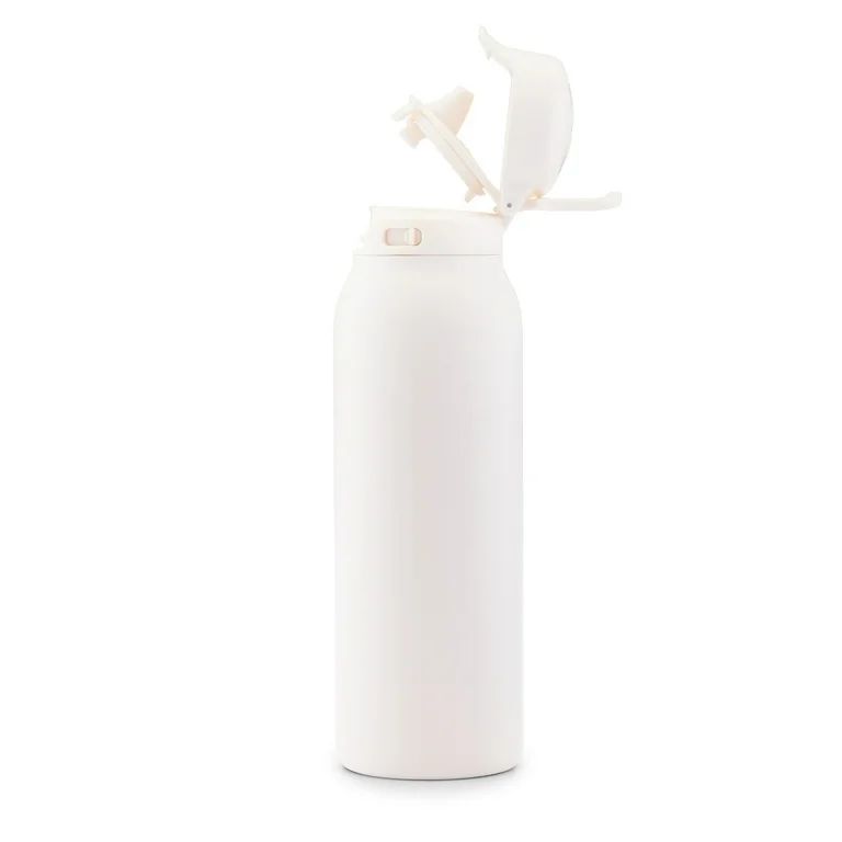 Ello Flip & Fill 32 oz Stainless Steel Water Bottle with Flip-Top Lid and Straw, Cream | Walmart (US)