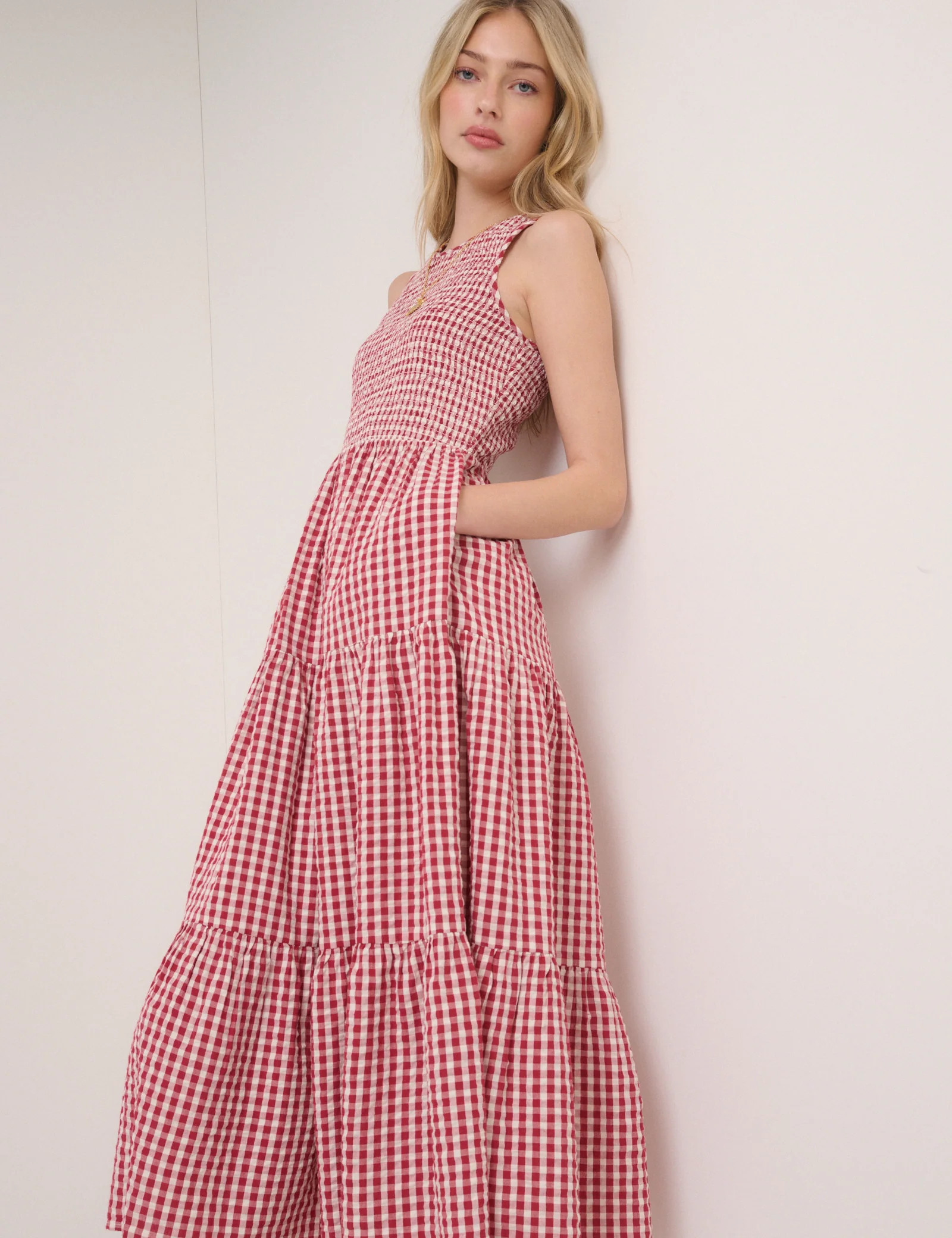 Red Gingham Sleeveless Charlie Midi Dress | Nobody's Child