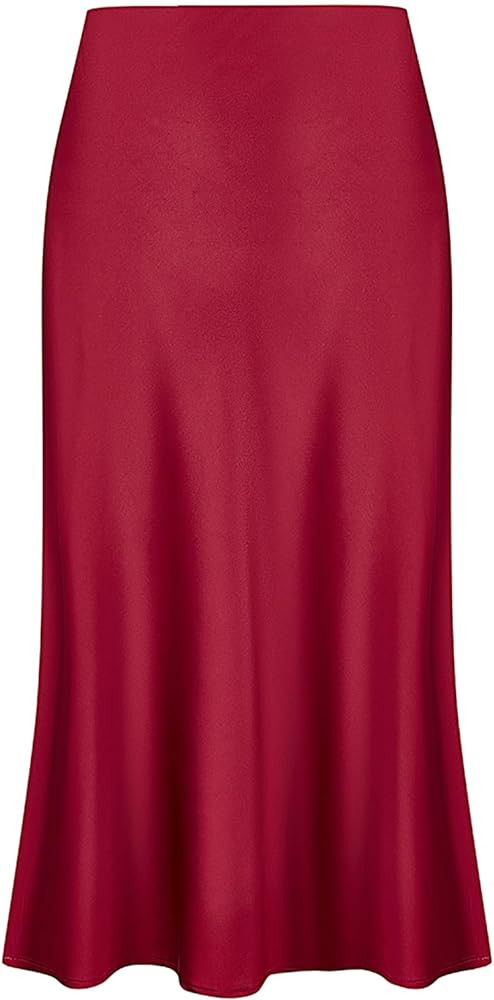 Keasmto Leopard Skirt for Women Midi Length High Waist Silk Satin Elasticized Cheetah Casual Ladi... | Amazon (US)