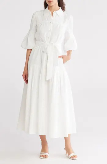 Avec Les Filles Eyelet Tie Waist Shirtdress in Ivory at Nordstrom Rack, Size 10 | Nordstrom Rack