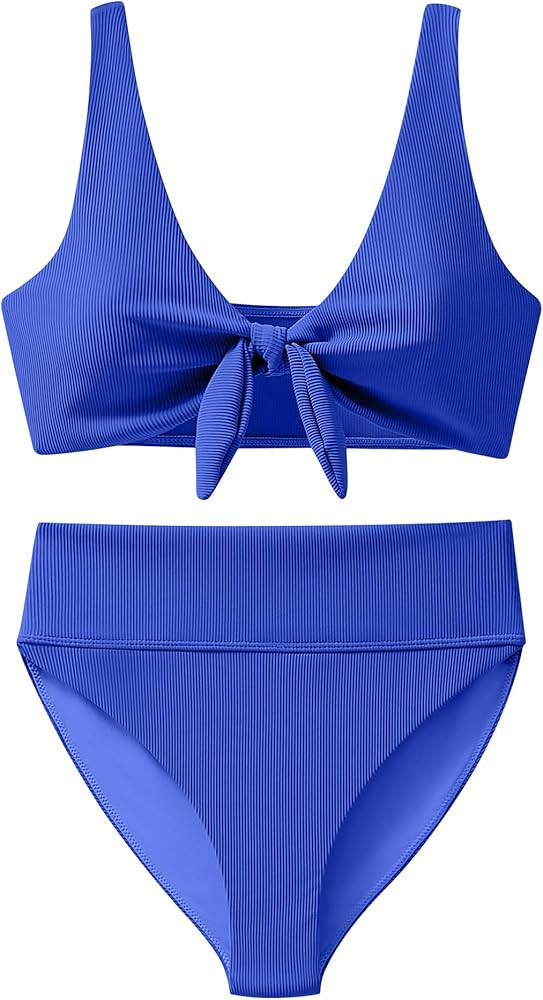 ANRABESS Bikini Sets for Women Summer High Waisted 2 Piece Bathing Suit Ribbed Tie Knot Swimsuit ... | Amazon (US)
