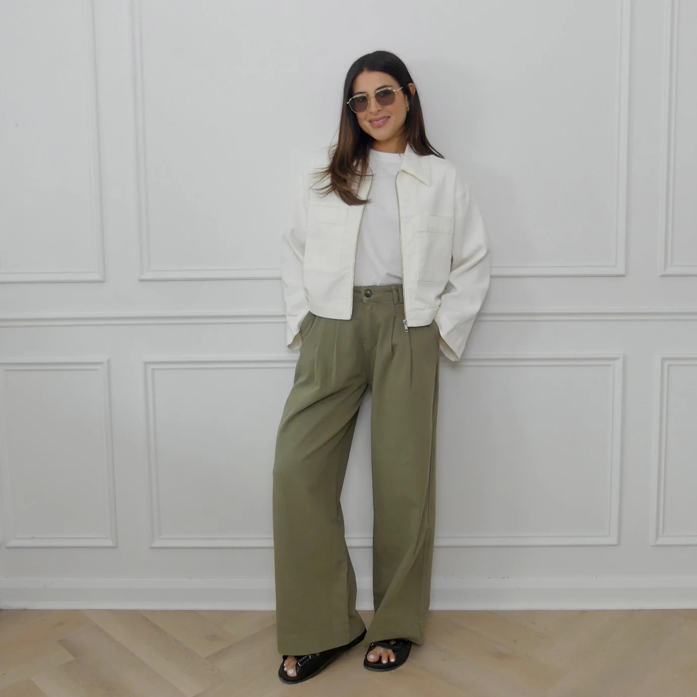 WIDE LEG PLEATED TROUSERS - KHAKI | WAT The Brand