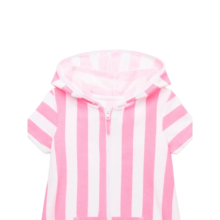 Wonder Nation Little Girls and Big Girls Terry Toweling Hooded Zip Coverup Dress with UPF50+, Siz... | Walmart (US)