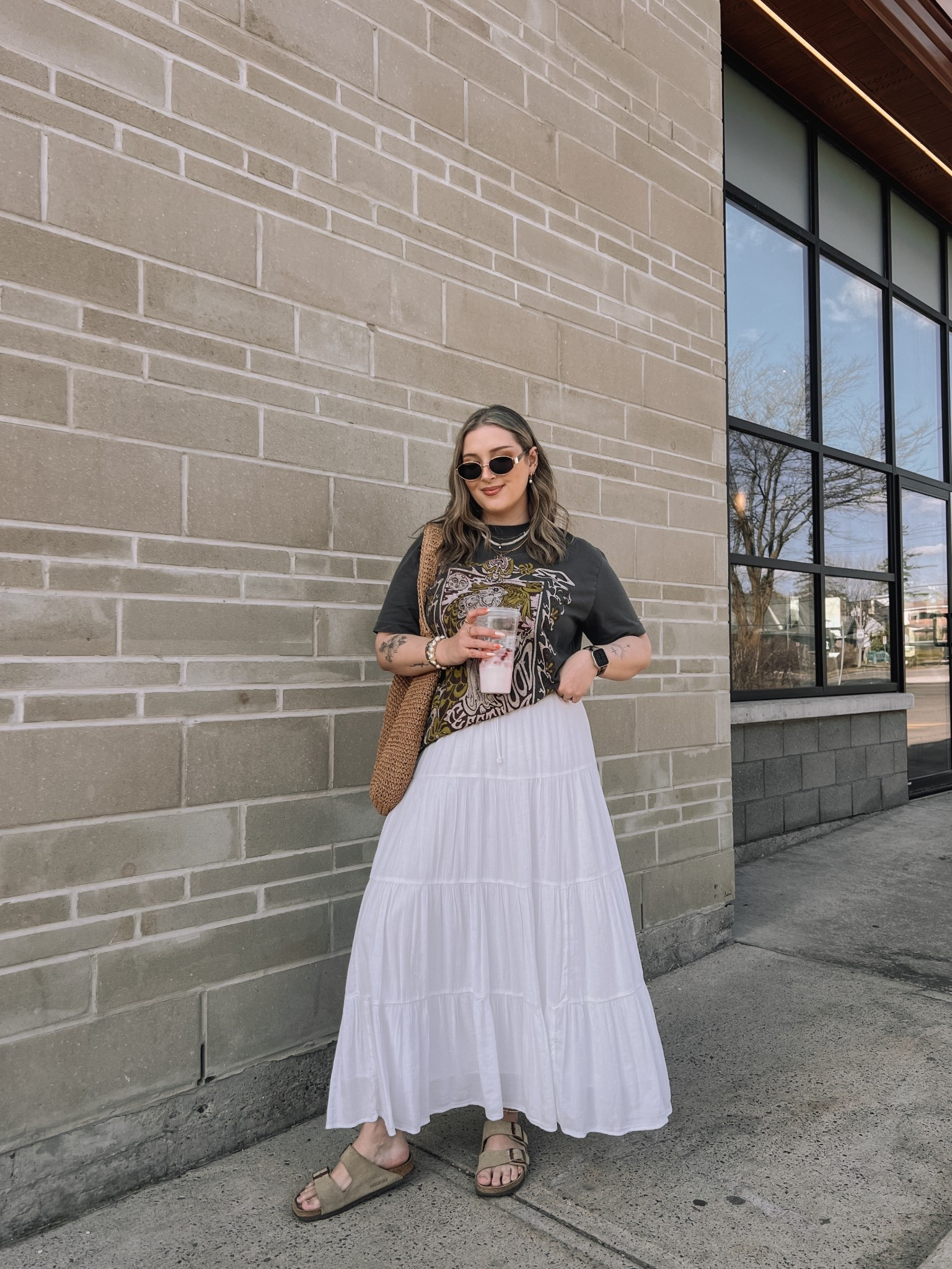 Casual spring to summer outfit! Wearing L in the Fleetwood Mac graphic tee. My white maxi skirt is old from Aerie, linked similar options! Birkenstock sandals fit TTS


#LTKstyletip #LTKmidsize #LTKsummer