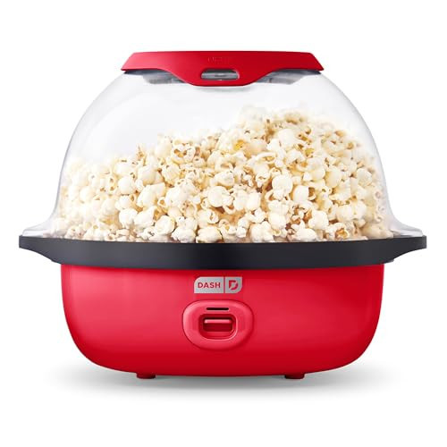 Dash SmartStore Deluxe Stirring Popcorn Maker - Hot Oil Electric Popcorn Popper with Butter-Warming Tray, Clear Serving Bowl, Storage Lid & Measuring Cup - 24 Cups, Red | Amazon (US)