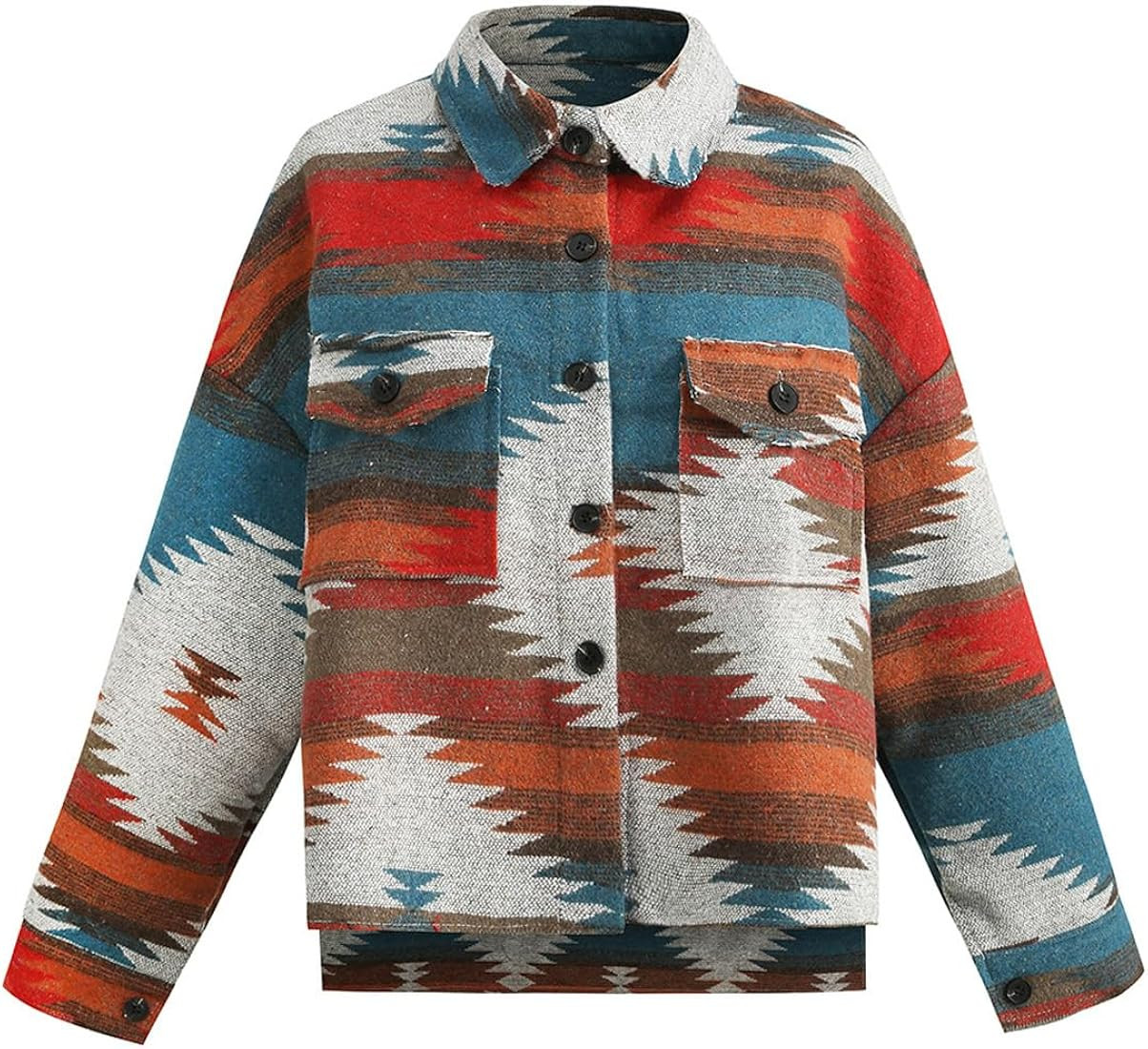 Women's Vintage Aztec Print Pattern Loose Shacket Button Down Long Sleeve Woolen Jacket Shirts Co... | Amazon (US)
