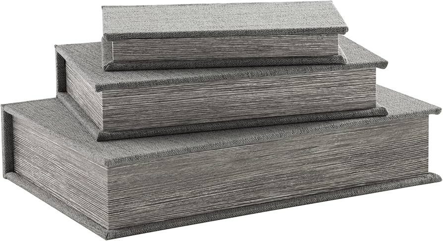 Signature Design by Ashley Jolina Vintage 3 Piece Faux Book Keepsake Storage Box Set, Dark Gray | Amazon (US)