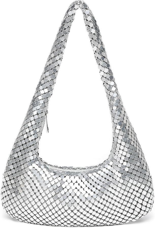 Afashor Womens Metallic Evening Bag Cute Hobo Handbag Fashion Shiny Moon-shaped Shoulder Purse | Amazon (US)