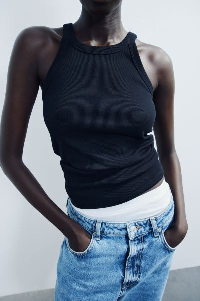 Ribbed Tank Top - Round Neck - Sleeveless - White - Ladies | H&M US | H&M (US + CA)