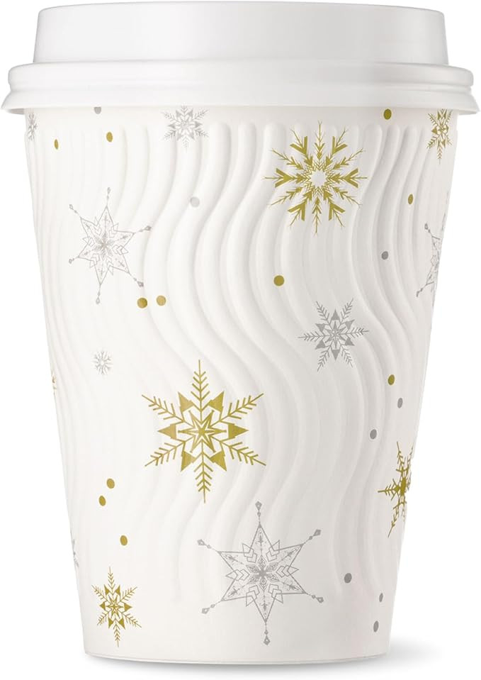 [100 SET]Harvest Pack 12 oz Christmas Coffee Cups with Lids, White Snowflake Winter Disposable Pa... | Amazon (US)