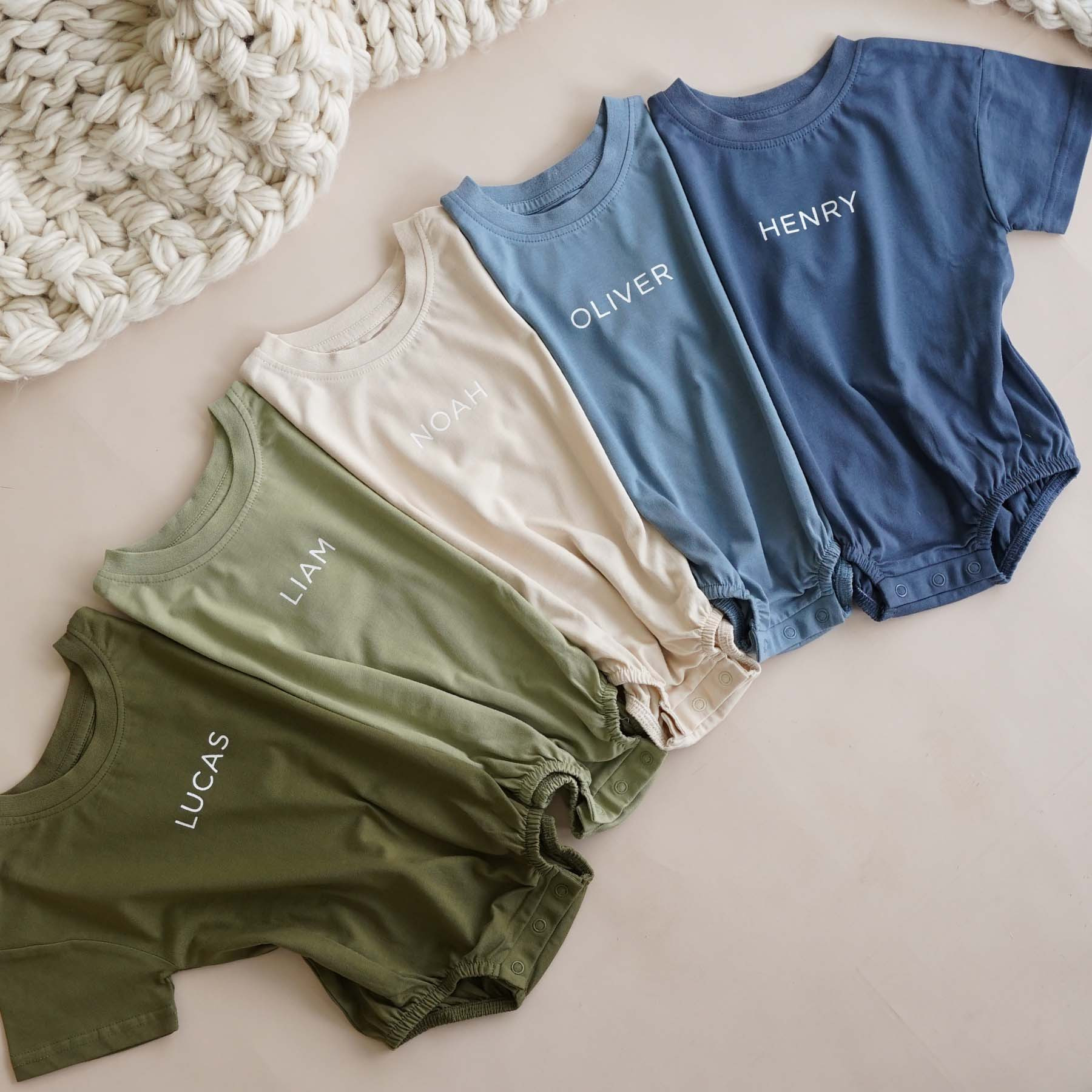 Personalized Short Sleeve Bubble Romper | Earthy Neutrals | Caden Lane
