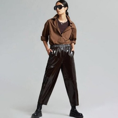 Samsøe & Samsøe Paloma Trousers Womens Chocolate Plum Glossy Pull On Size XL NEW | eBay US
