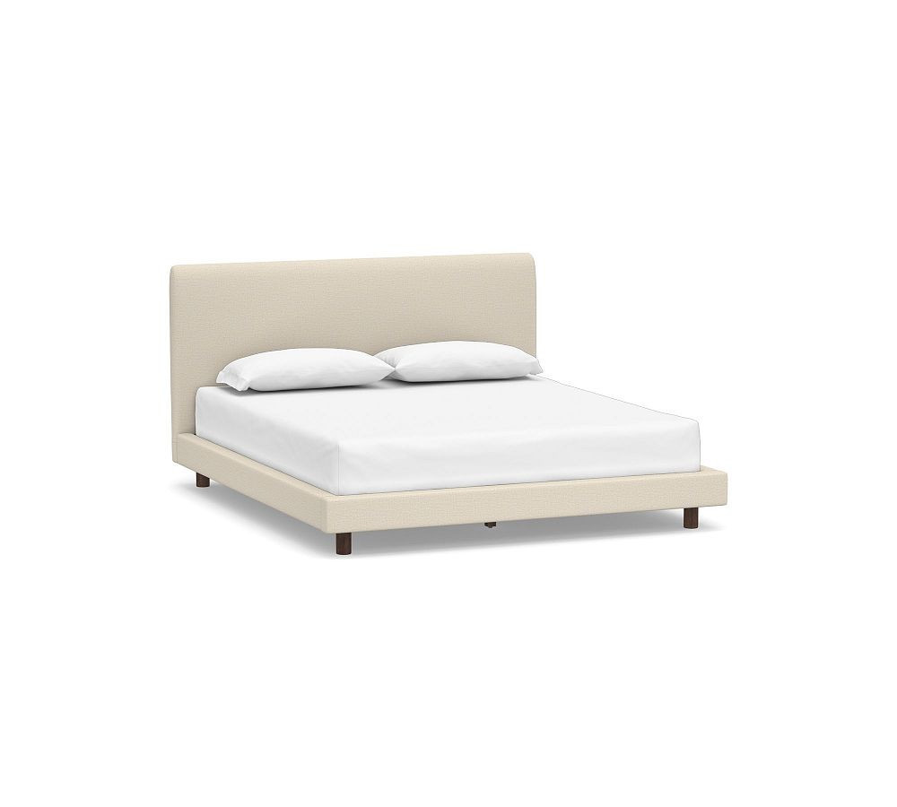 Cayman Upholstered Platform Bed with Coffee Bean Legs, Cal King, Performance Cozy Chenille Ivory | Pottery Barn (US)
